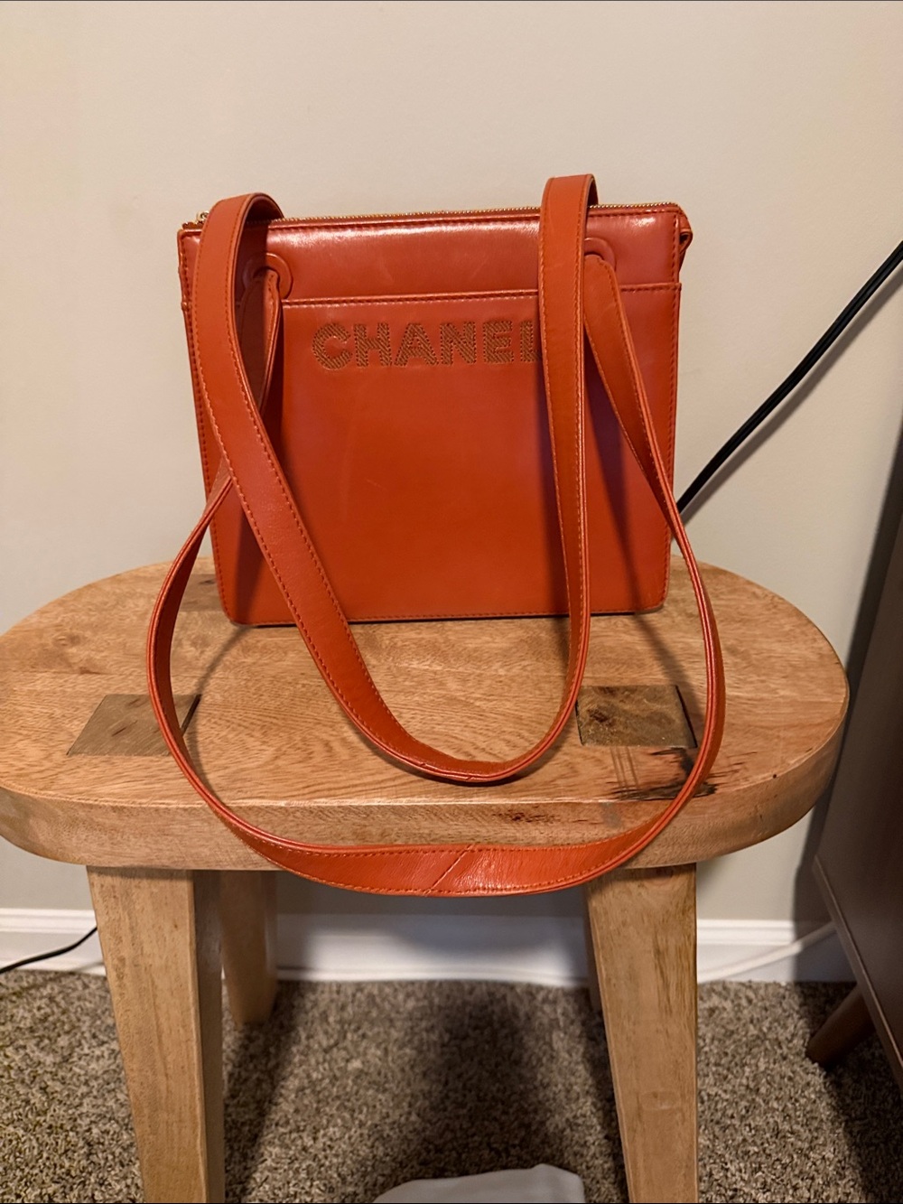 CHANEL Vintage Burnt Orange Leather Shoulder Bag with Logo